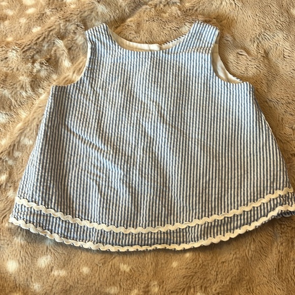 RuffleButts Girls Seersucker Ric Rac Open Back Swing Top size 6-12 months. - Picture 2 of 7